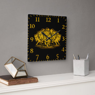Bison Herd Charging Through the Water in Nature Square Wall Clock