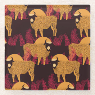 Bison High Grass: Field Pattern. Glass Coaster