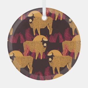 Bison High Grass: Field Pattern. Glass Ornament