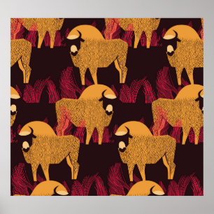 Bison High Grass: Field Pattern. Poster