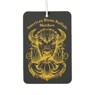Bison Holding a Pumpkin in Detailed Illustration Air Freshener