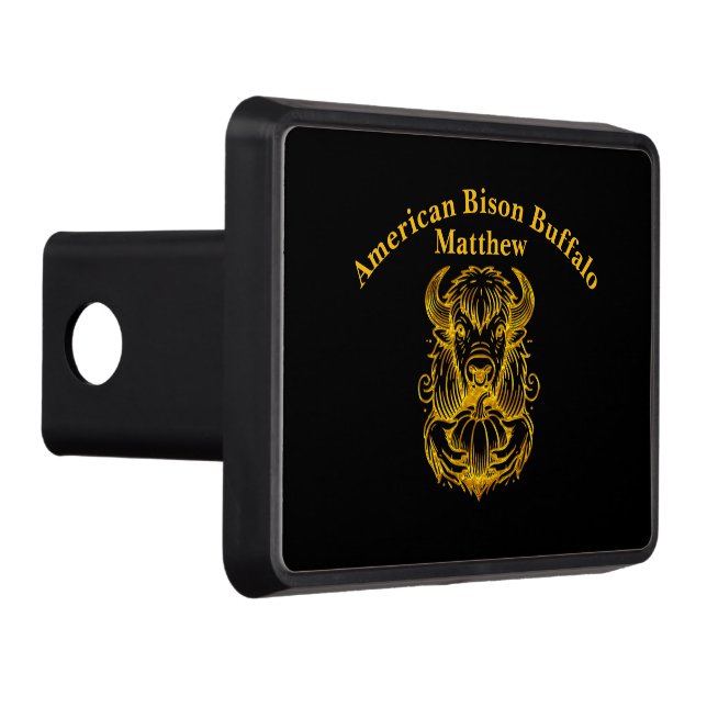 Bison Holding a Pumpkin in Detailed Illustration Trailer Hitch Cover (Right)