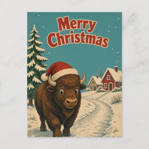 Bison Icy Path Animal Christmas Postcard