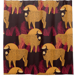 Bison in a field in high grass seamless pattern