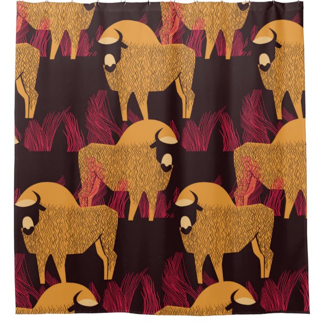 Bison in a field in high grass seamless pattern (Front)