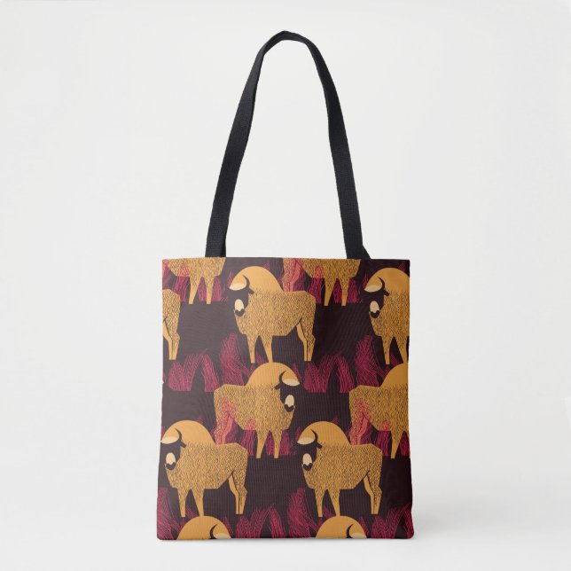 Bison in a field in high grass seamless pattern tote bag (Front)