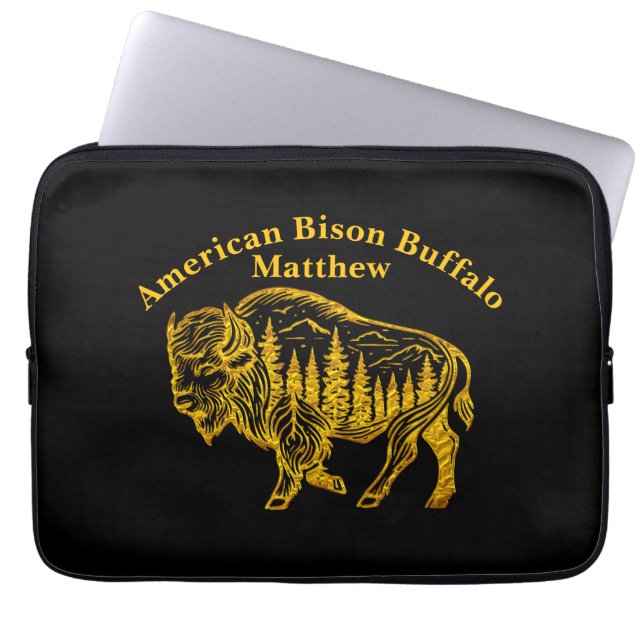 Bison in a Forest Illustration Laptop Sleeve (Front)
