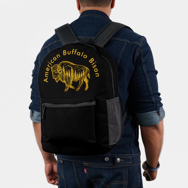 Bison in a Forest Illustration Printed Backpack (Insitu (Model))