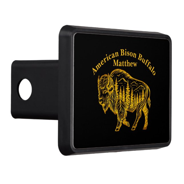 Bison in a Forest Illustration Trailer Hitch Cover (Right)