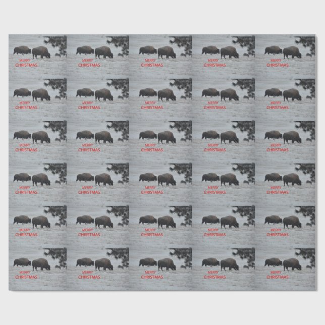 Bison in snow Christmas wrapping paper (Flat)