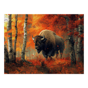 Bison in the Autumn Woods Artwork Poster