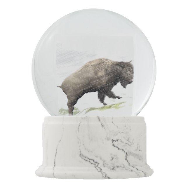 Bison in winter storm snow globe (Front)