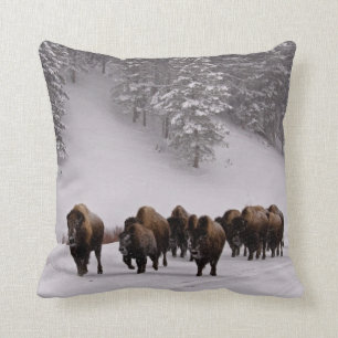 Bison in Winter Throw Pillow