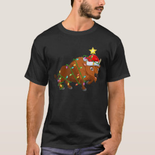 Bison Lighting Xmas Tree Matching Bison Christmas T-Shirt