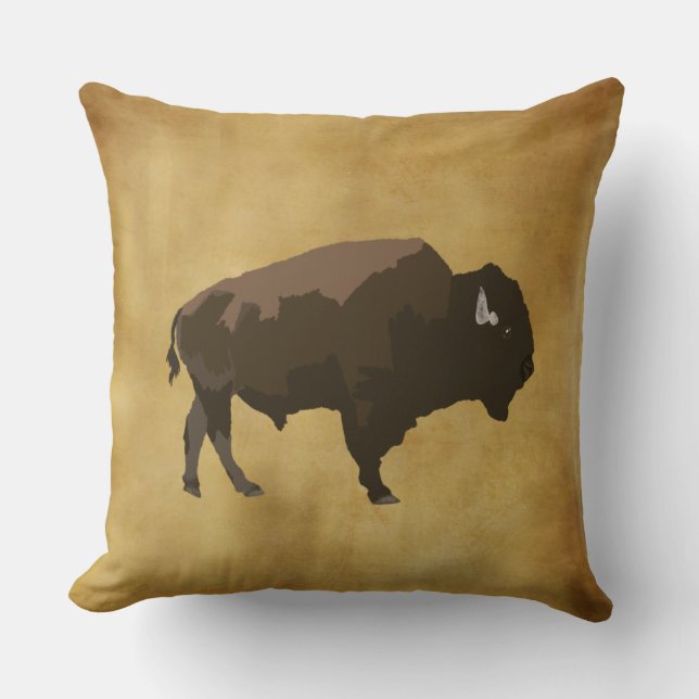 Bison | Mighty American Buffalo | Tatanka Drawing Throw Pillow (Front)