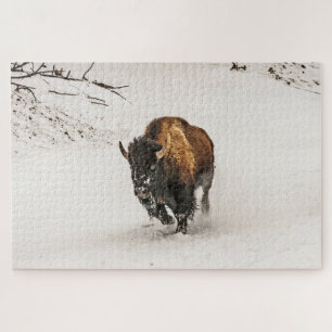 Bison Plodding Through the Snow - 1014 piece Jigsaw Puzzle