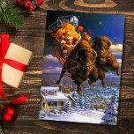 Bison Pulling Santa Claus Holiday Card<br><div class="desc">Bison pulling Santa Claus in a sleigh</div>