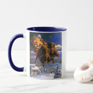 Bison Pulling Santa Claus Mug