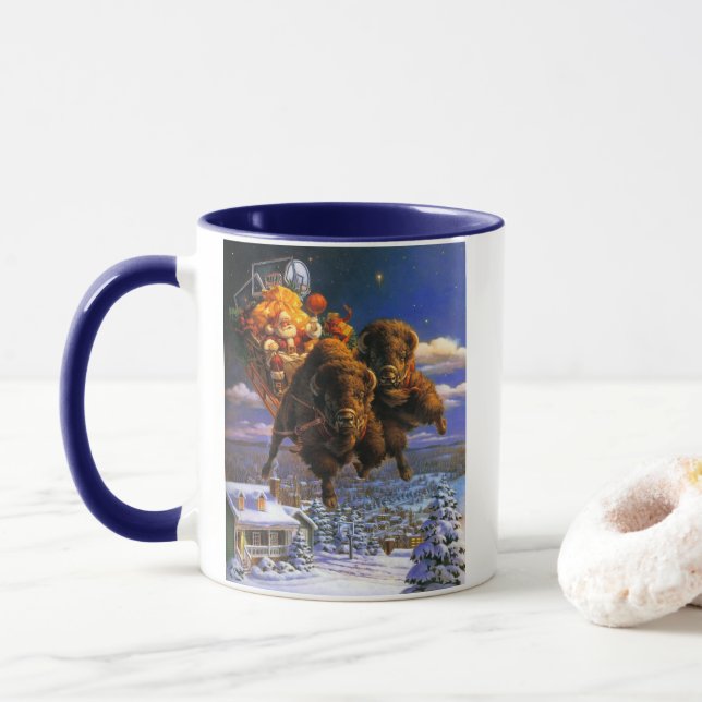 Bison Pulling Santa Claus Mug (With Donut)