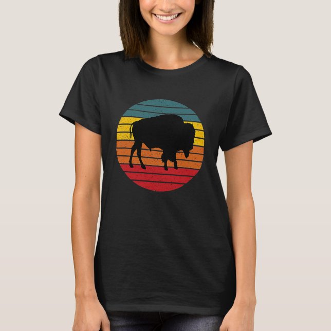 Bison Retro Vintage Sunset Two Sided T-Shirt (Front)