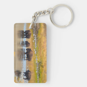Bison River Crossing Yellowstone National Park Keychain