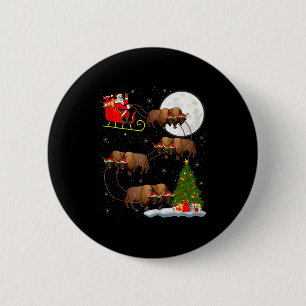 Bison Santa Sleigh Flying Funny Magical Christmas  2 Inch Round Button