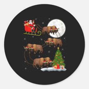 Bison Santa Sleigh Flying Funny Magical Christmas  Classic Round Sticker