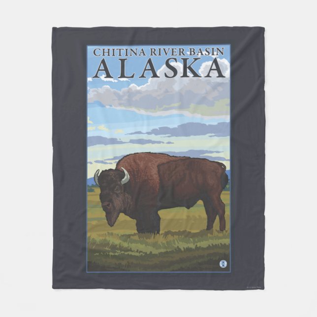 Bison Scene - Chitina River Basin, Alaska Fleece Blanket (Front)