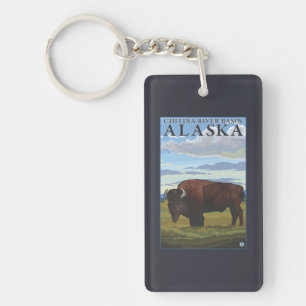 Bison Scene - Chitina River Basin, Alaska Keychain
