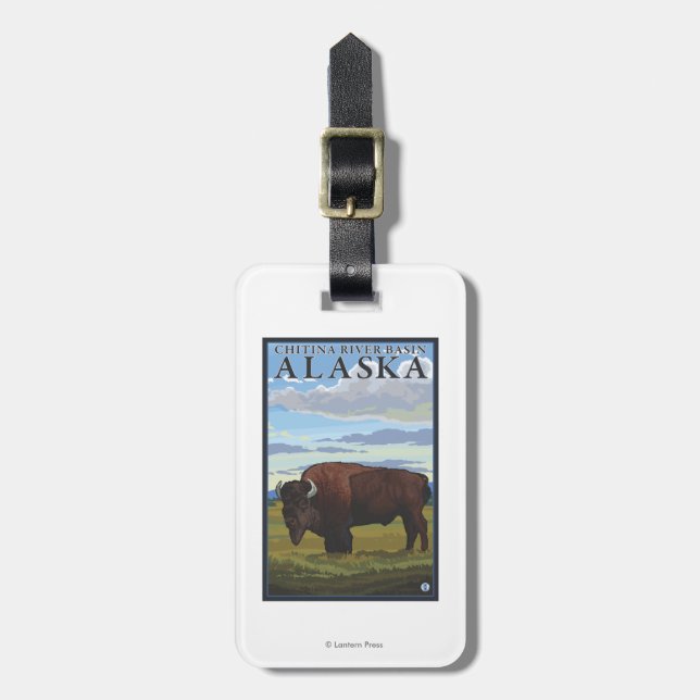 Bison Scene - Chitina River Basin, Alaska Luggage Tag (Front Vertical)