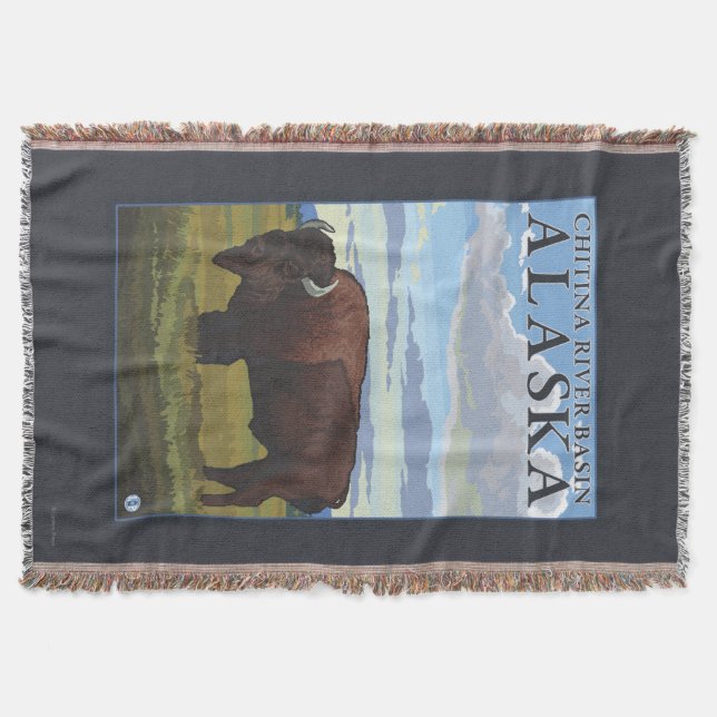 Bison Scene - Chitina River Basin, Alaska Throw Blanket (Front)