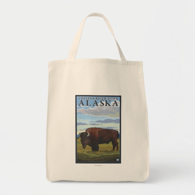 Bison Scene - Chitina River Basin, Alaska Tote Bag (Front)
