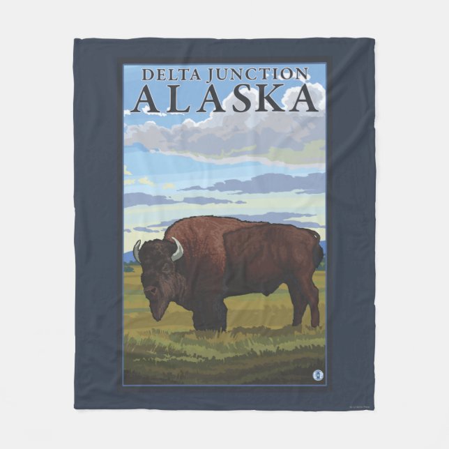 Bison Scene - Delta Junction, Alaska Fleece Blanket (Front)