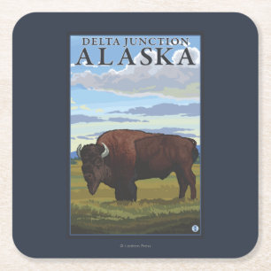 Bison Scene - Delta Junction, Alaska Square Paper Coaster