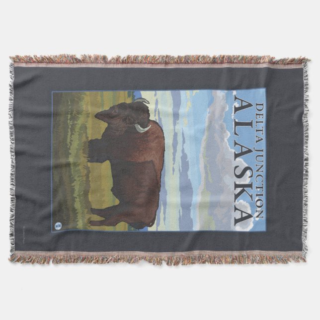 Bison Scene - Delta Junction, Alaska Throw Blanket (Front)