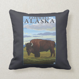 Bison Scene - Fairwell, Alaska Throw Pillow