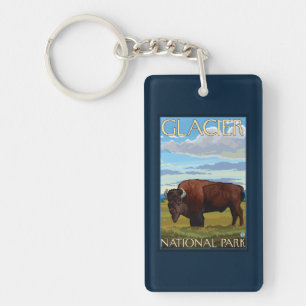 Bison Scene - Glacier National Park, MT Keychain