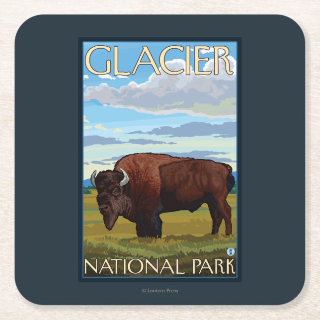 Bison Scene - Glacier National Park, MT Square Paper Coaster (Front)