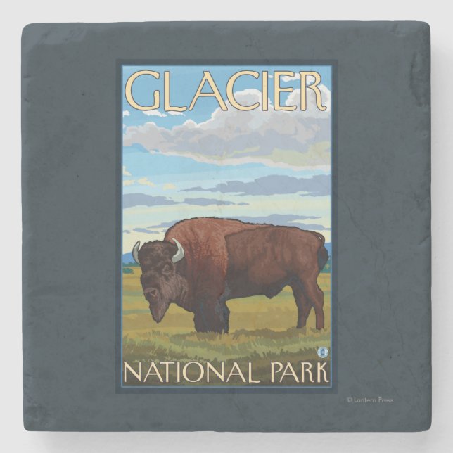 Bison Scene - Glacier National Park, MT Stone Coaster (Front)