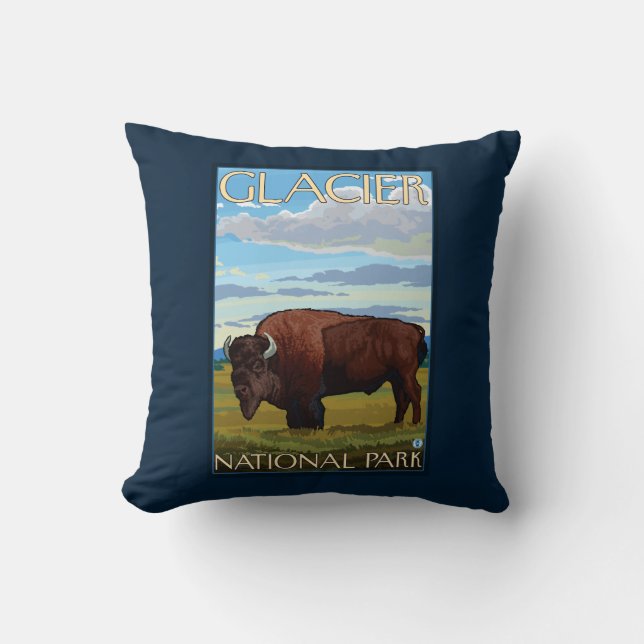 Bison Scene - Glacier National Park, MT Throw Pillow (Front)