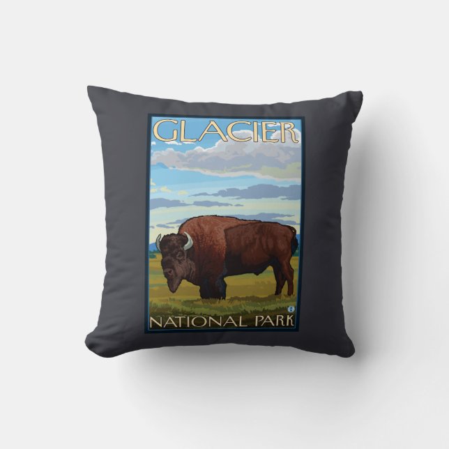 Bison Scene - Glacier National Park, MT Throw Pillow (Front)
