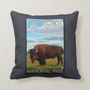 Bison Scene - Glacier National Park, MT Throw Pillow