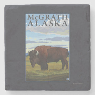 Bison Scene - McGrath, Alaska Stone Coaster
