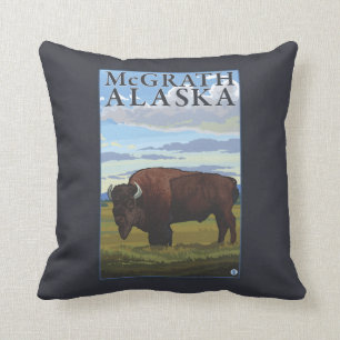 Bison Scene - McGrath, Alaska Throw Pillow
