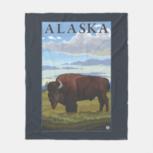 Bison Scene- Vintage Travel Poster Fleece Blanket