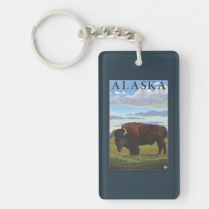 Bison Scene- Vintage Travel Poster Keychain