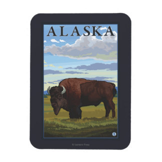 Bison Scene- Vintage Travel Poster Magnet