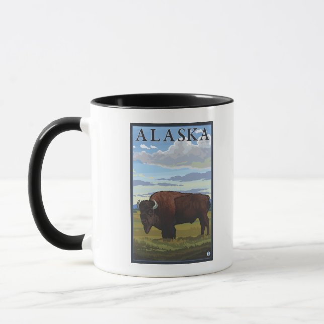 Bison Scene- Vintage Travel Poster Mug (Left)