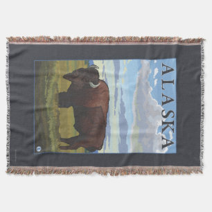 Bison Scene- Vintage Travel Poster Throw Blanket