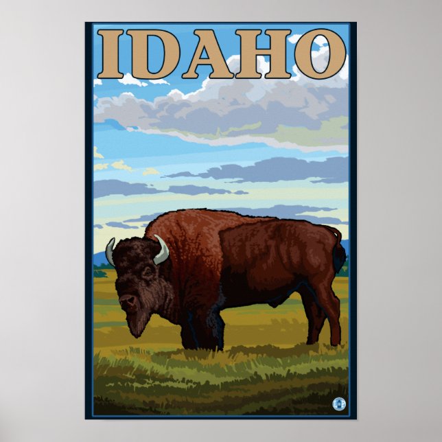 Bison SceneIdahoVintage Travel Poster (Front)